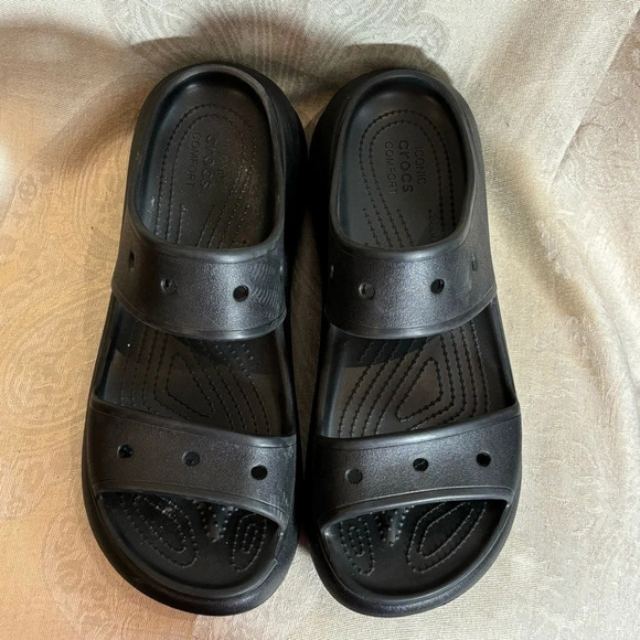 CROCS Sz 11 Classic Crush Iconic  Comfort Chunky Wedge 2 Straps Slip On Slides - Picture 3 of 13